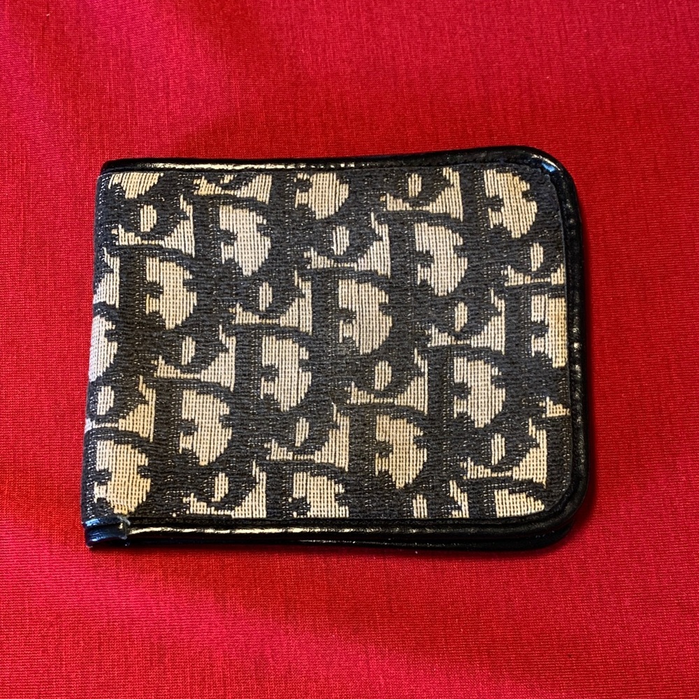 Unisex Navy Blue Christian Dior Trotter Bi-fold Wallet